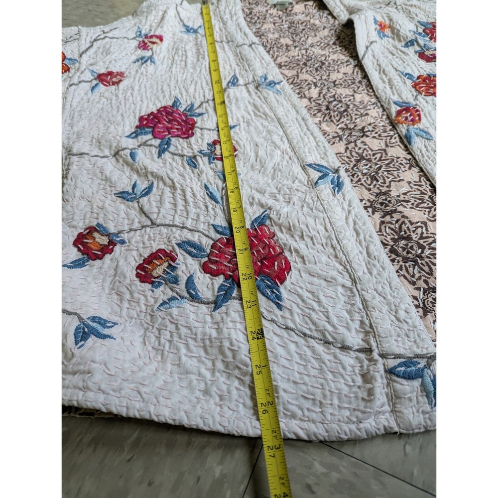 Sundance Women Cream Floral Sashiko Embroidered Kimono Jacket Cotton Large - Picture 7 of 8